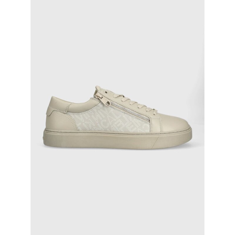 Sneakers boty Calvin Klein LOW TOP LACE UP W/ZI béžová barva, HM0HM01059