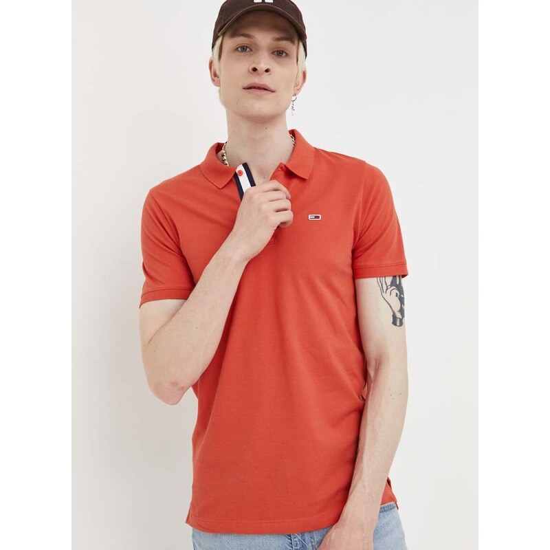 Bavlněné polo tričko Tommy Jeans oranžová barva