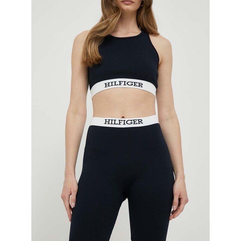 Kraťasy Tommy Hilfiger dámské, tmavomodrá barva, hladké, high waist