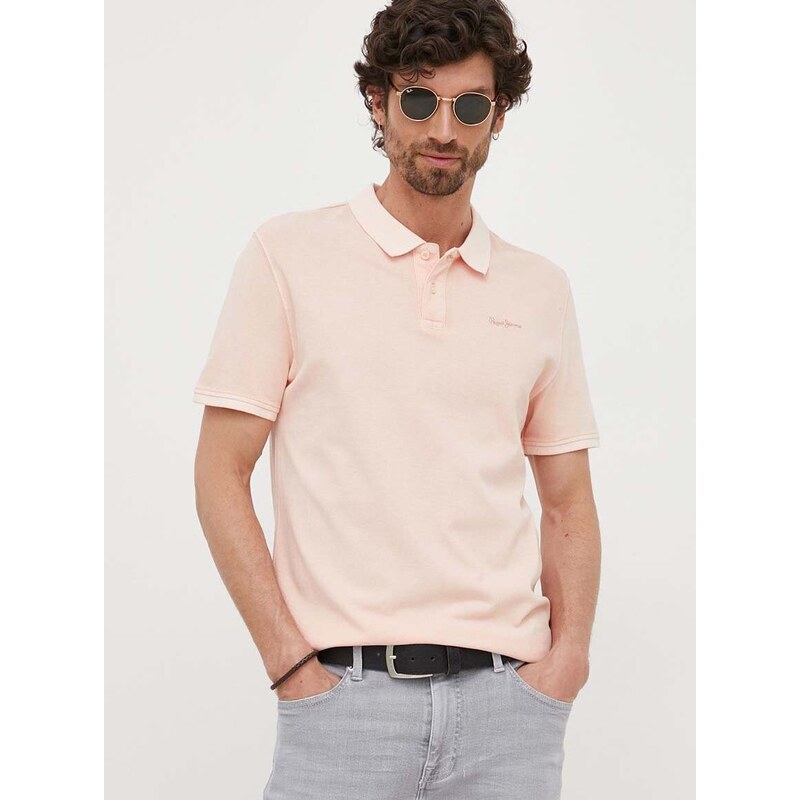 Bavlněné polo tričko Pepe Jeans OLIVER růžová barva