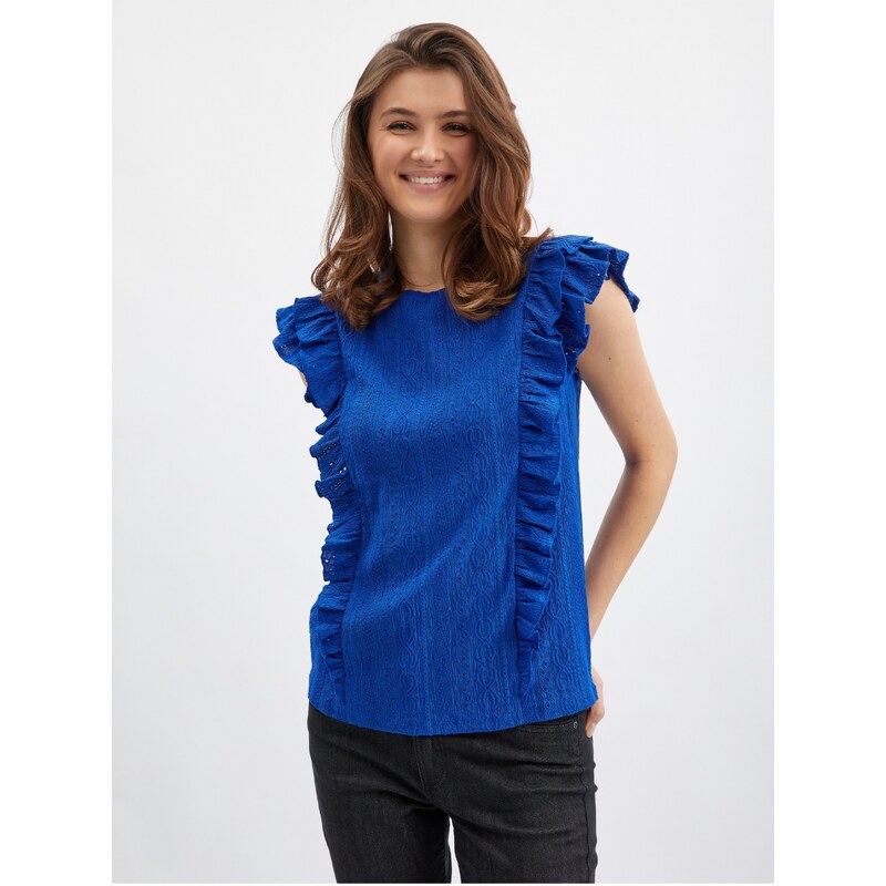 Orsay Modré dámské tričko s volánem - Dámské