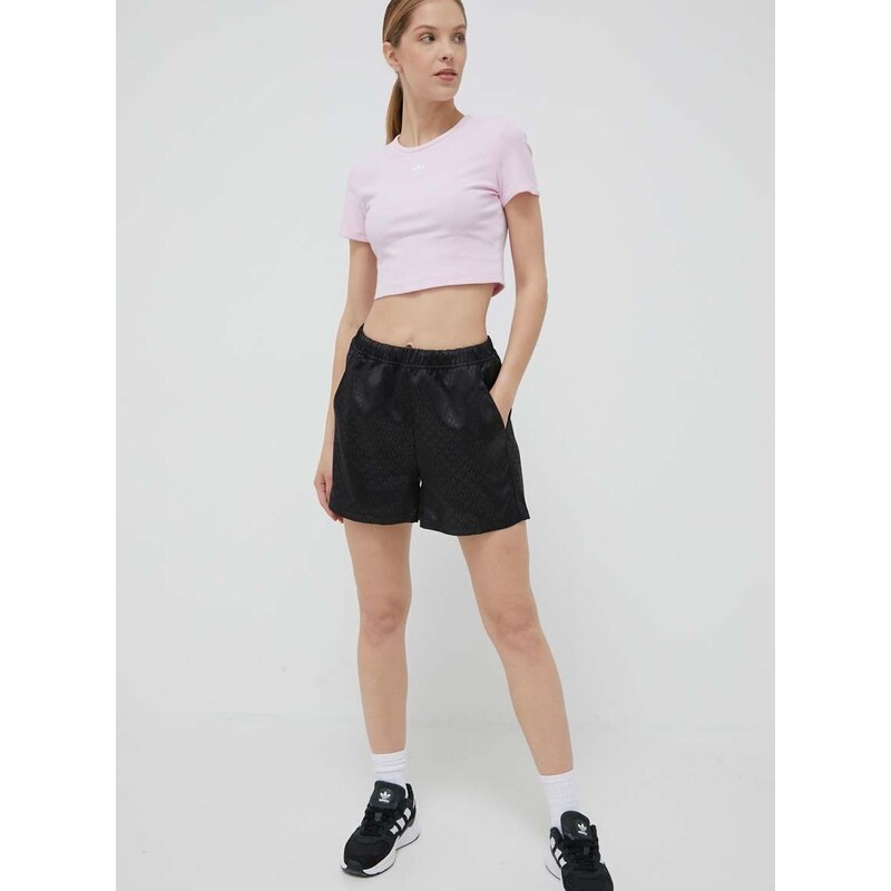 Kraťasy adidas Originals dámské, černá barva, high waist