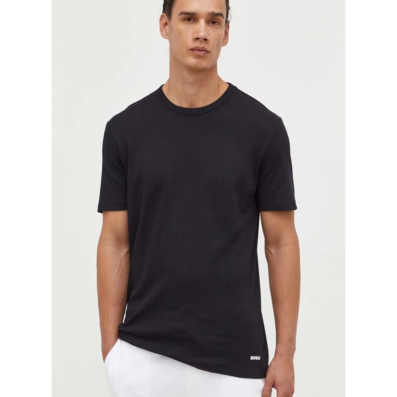 Bavlněné tričko HUGO černá barva