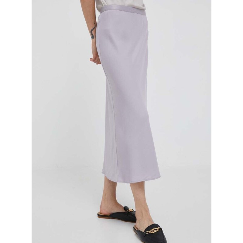Sukně Calvin Klein fialová barva, midi, áčková