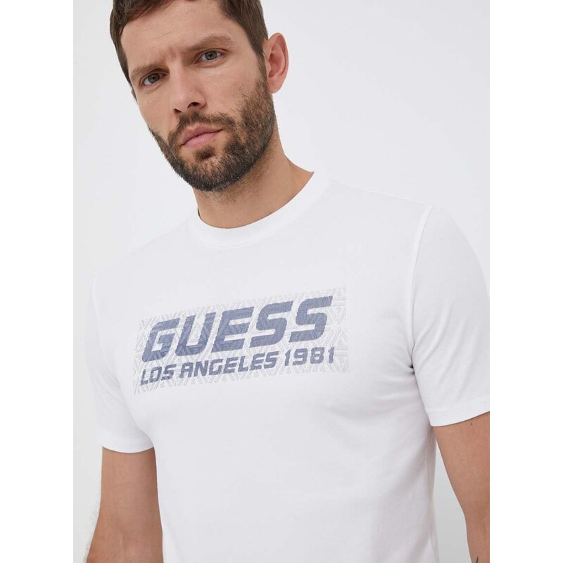 Tričko Guess bílá barva, s aplikací