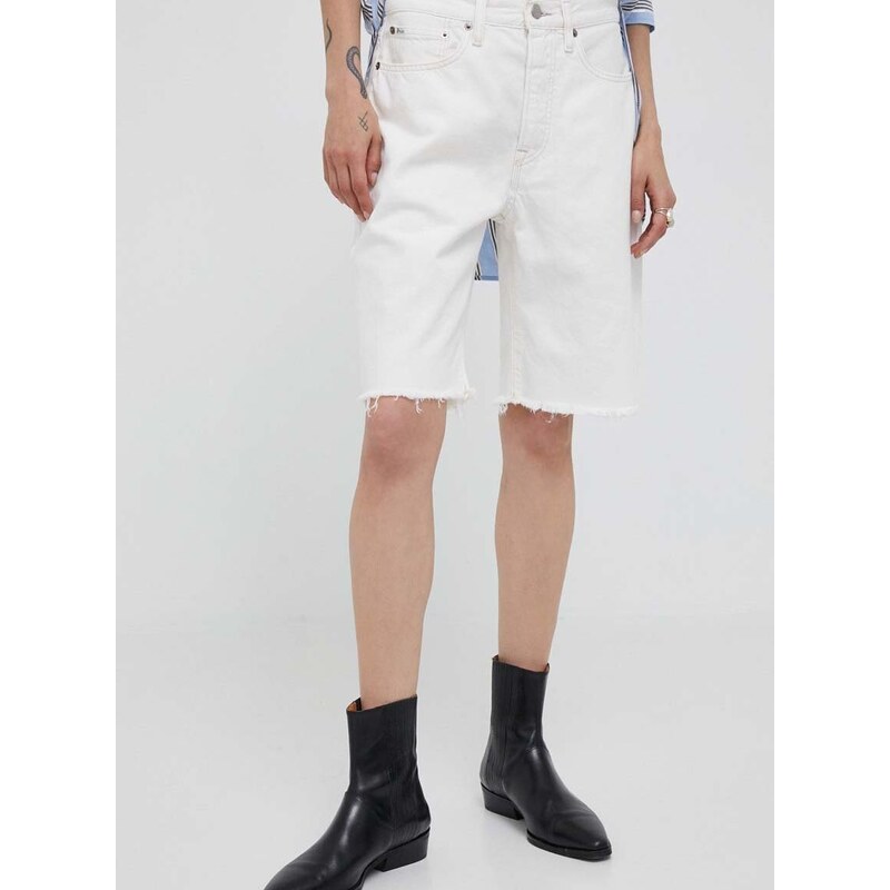 Bavlněné šortky Polo Ralph Lauren bílá barva, hladké, high waist