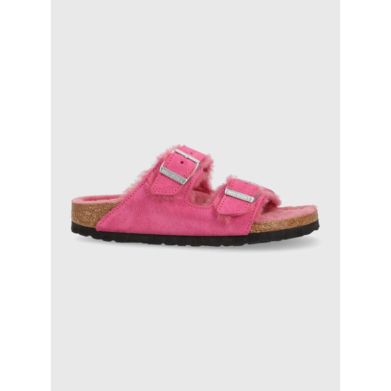Semišové pantofle Birkenstock Arizona Shearling dámské, růžová barva, 1025554