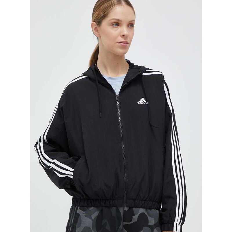 Bunda adidas dámská, černá barva, přechodná