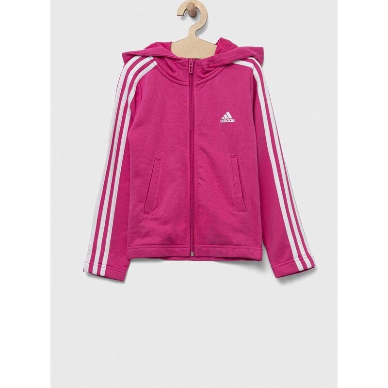 Dětská mikina adidas růžová barva, s kapucí, s aplikací