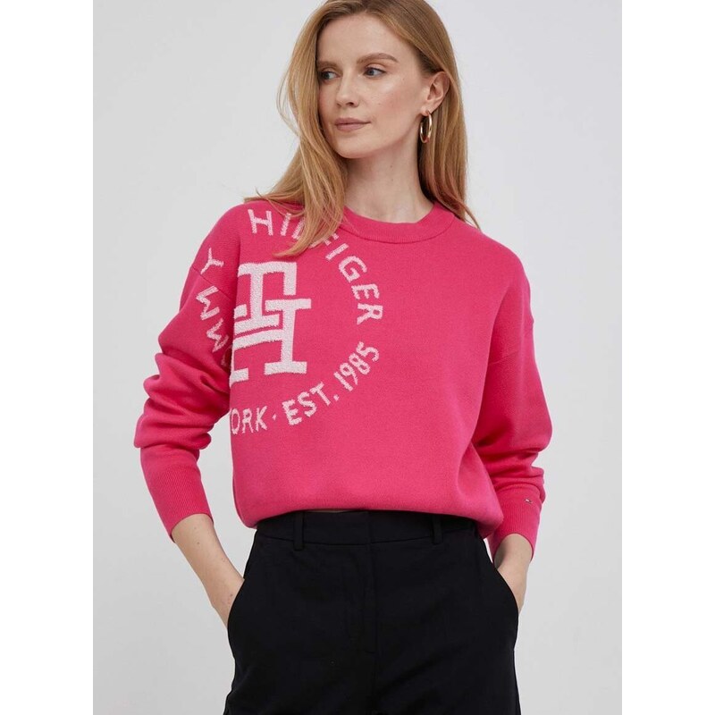 Bavlněný svetr Tommy Hilfiger růžová barva, lehký