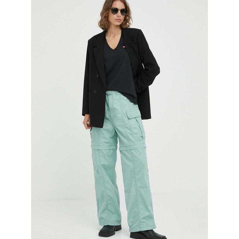 Kalhoty Levi's CONVERTIBLE CARGO dámské, zelená barva, kapsáče, high waist
