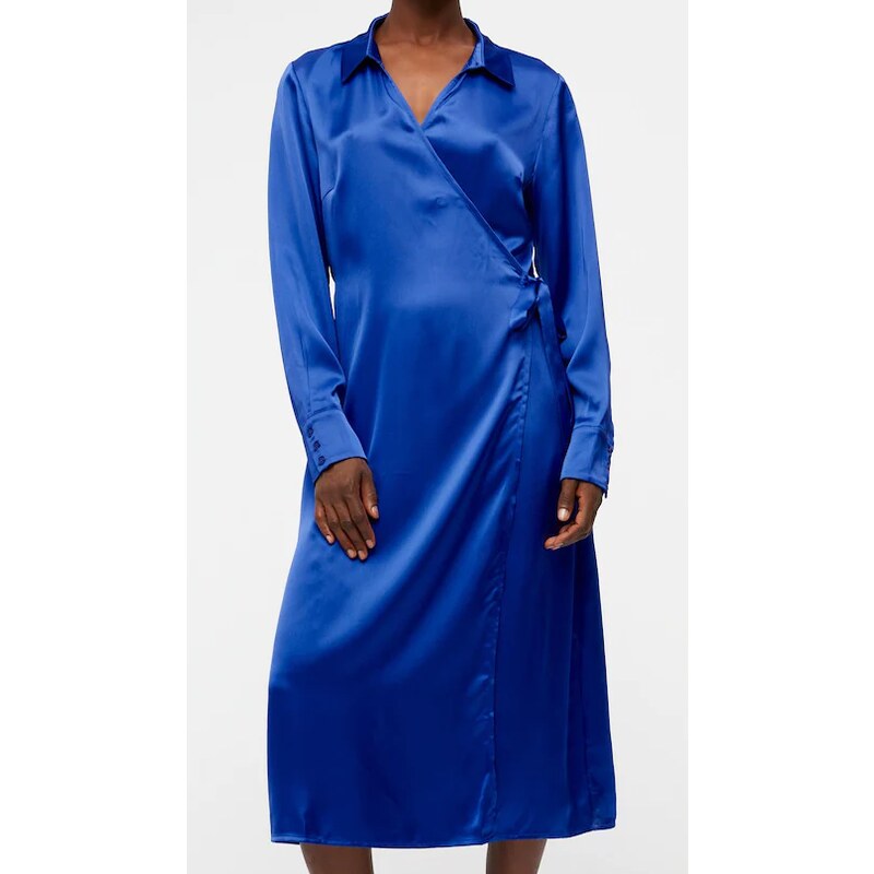 Dámské modré saténové šaty Object, 38