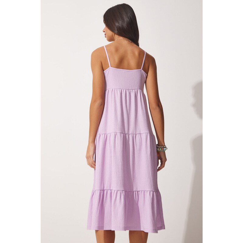 Happiness İstanbul Women's Lilac Straps, Flounces Summer Knitted Dress