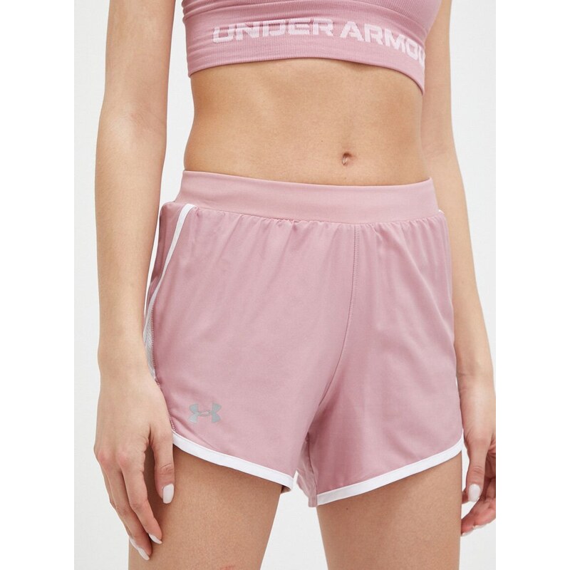 Běžecké šortky Under Armour růžová barva, medium waist