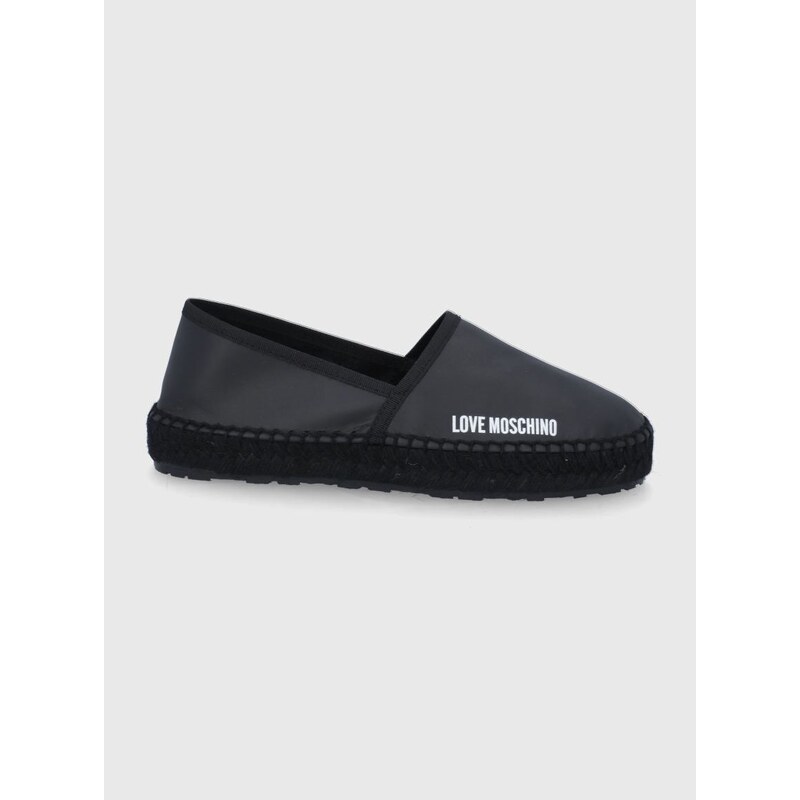 Kožené espadrilky Love Moschino černá barva, na platformě