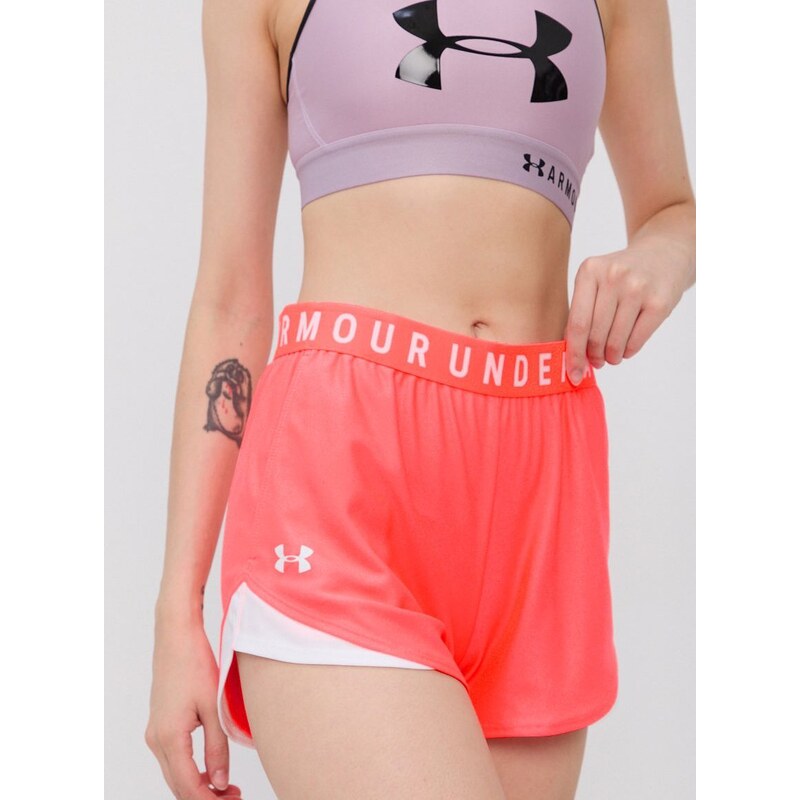 Tréninkové šortky Under Armour Play Up 3.0 růžová barva, s potiskem, medium waist, 1344552