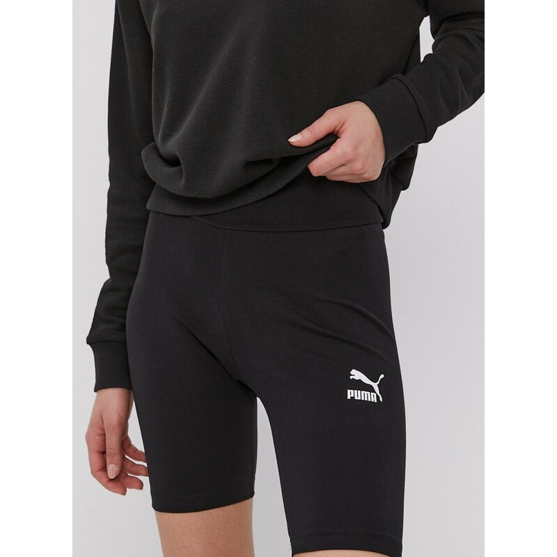 Kraťasy Puma dámské, černá barva, s potiskem, high waist, 530234