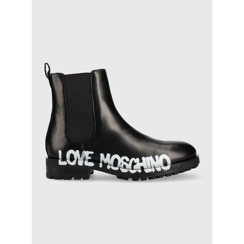 Kožené kotníkové boty Love Moschino dámské, černá barva, na plochém podpatku