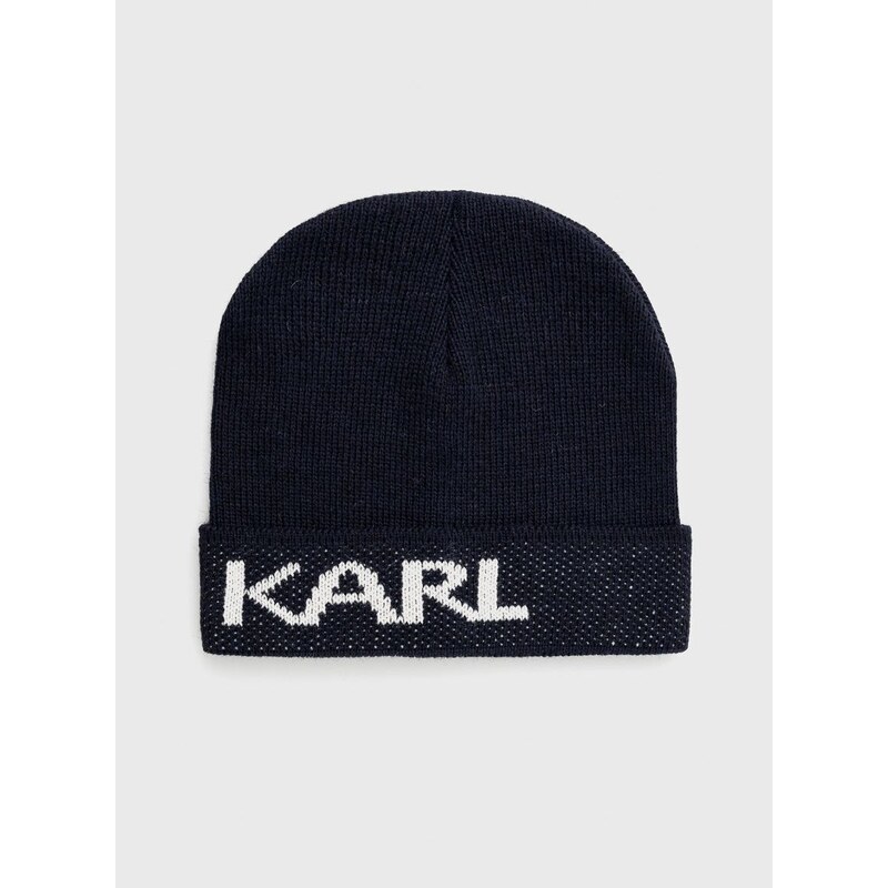 Čepice Karl Lagerfeld tmavomodrá barva, z tenké pleteniny