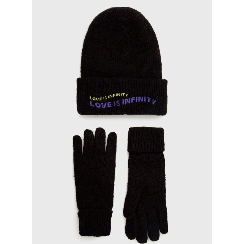 Čepice a rukavice Desigual černá barva
