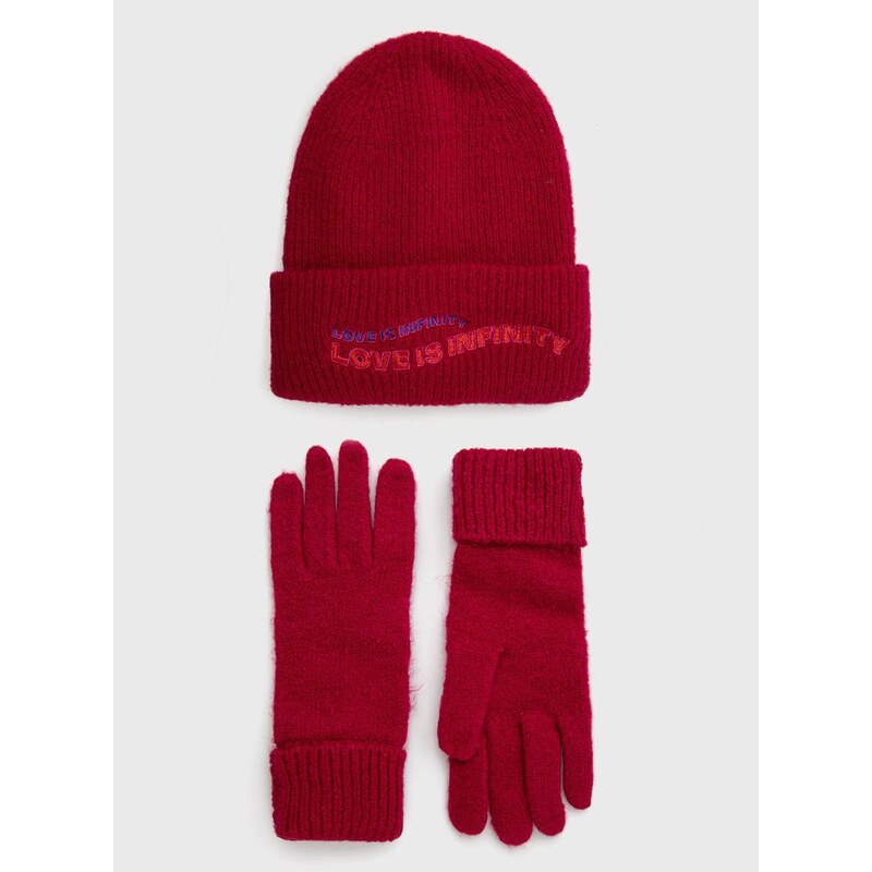 Čepice a rukavice Desigual růžová barva