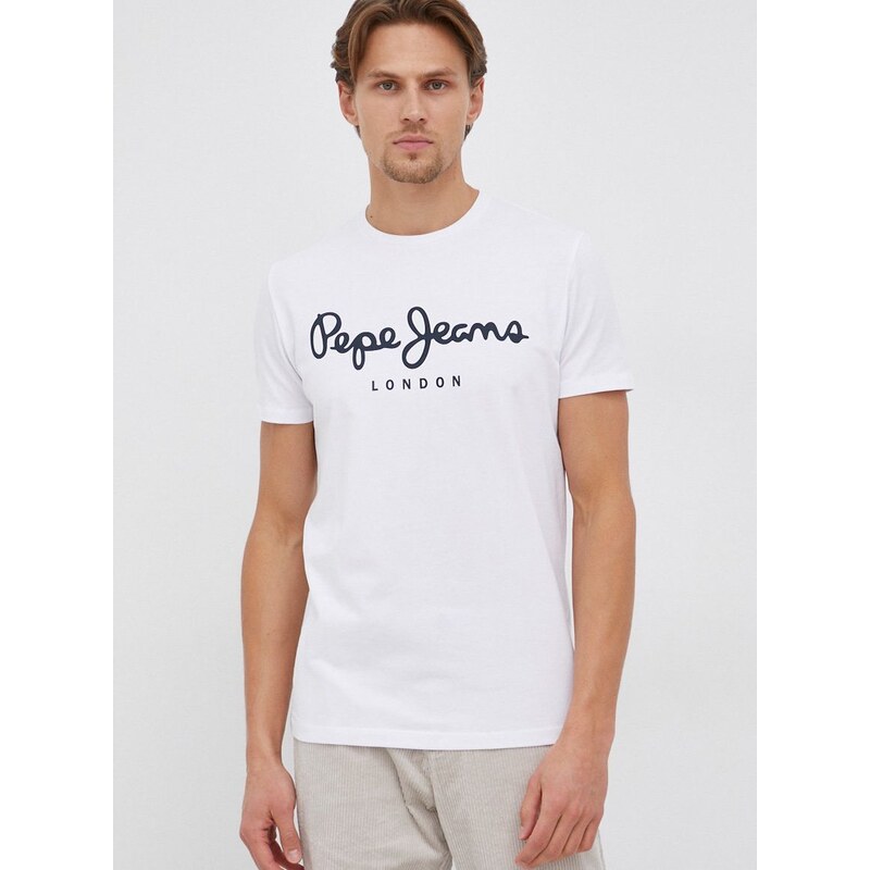 Tričko Pepe Jeans Original Stretch bílá barva, s potiskem