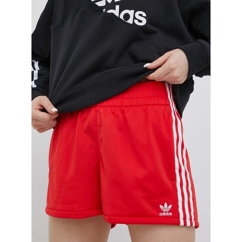 Kraťasy adidas Originals Adicolor dámské, červená barva, hladké, high waist, HE9495-VIVRED