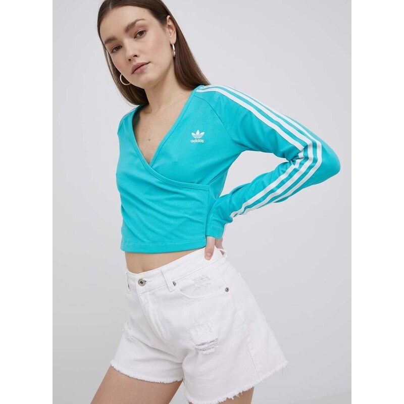 Tričko s dlouhým rukávem adidas Originals Adicolor HE4958 dámské, tyrkysová barva