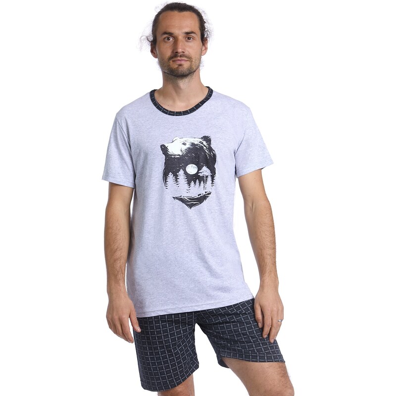 Naspani Šedé pyžamo pro muže, medvěd grizzly 1P1432