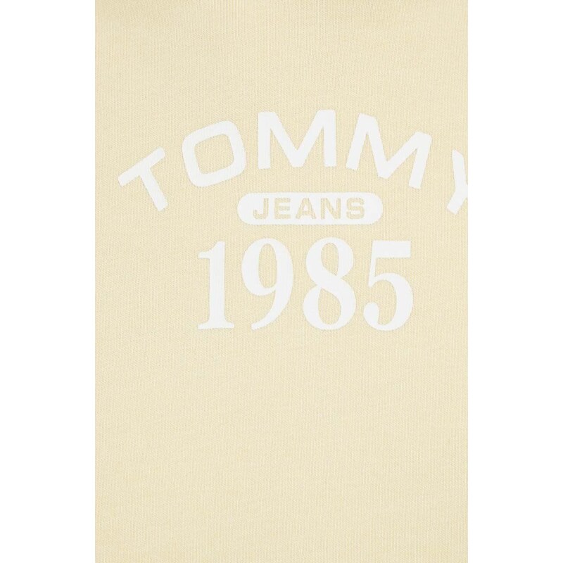 Mikina Tommy Jeans dámská, žlutá barva, s kapucí, s potiskem