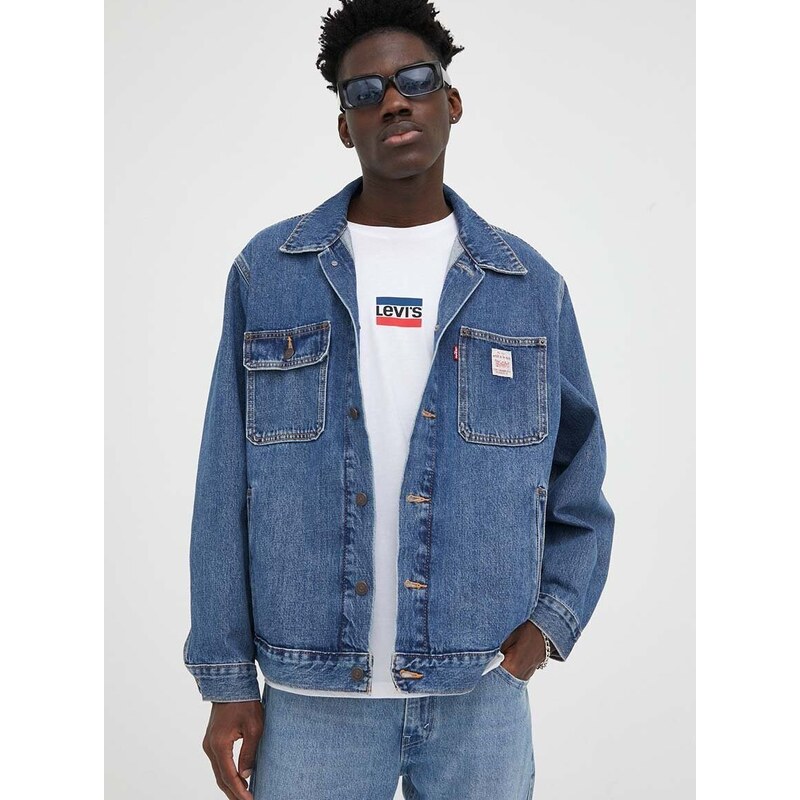 Džínová bunda Levi's pánská, tmavomodrá barva, přechodná, oversize