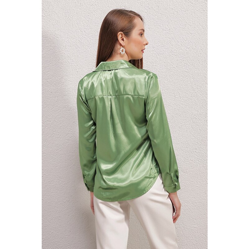 Bigdart 3964 Lightly Flowy Satin Shirt - Green