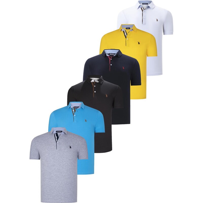 SIX SET T8582 DEWBERRY MENS T-SHIRT-BLACK-WHITE-NAVY BLUE-DARK TURQUOISE-YELLOW-GREY