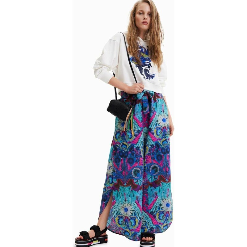 Bavlněné kalhoty Desigual široké, high waist