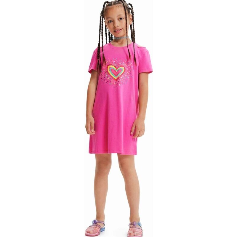 Dětské bavlněné šaty Desigual růžová barva, mini