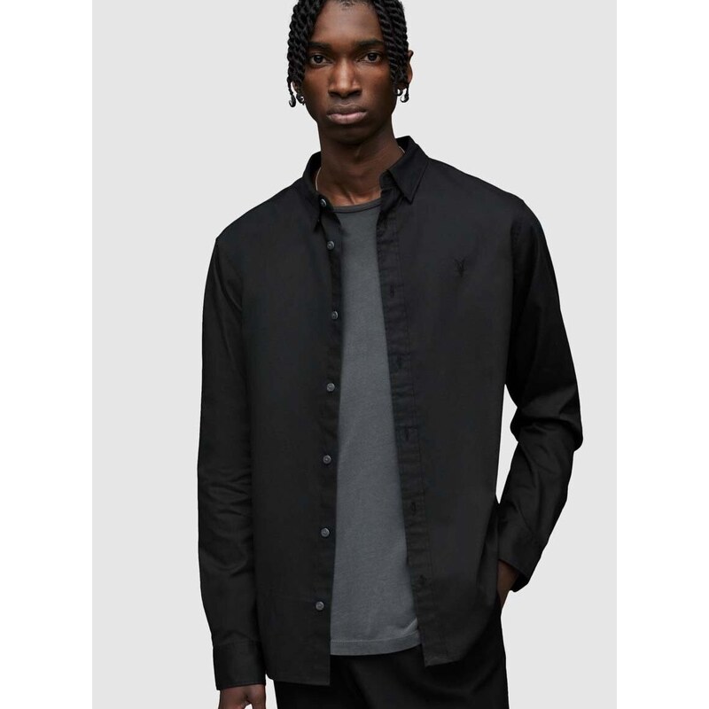 Košile AllSaints pánská, černá barva, regular, s límečkem button-down