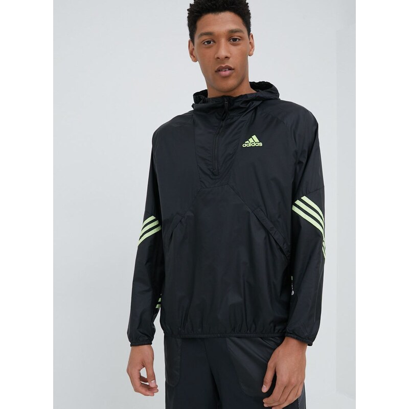 Větrovka adidas Performance černá barva, přechodná, oversize