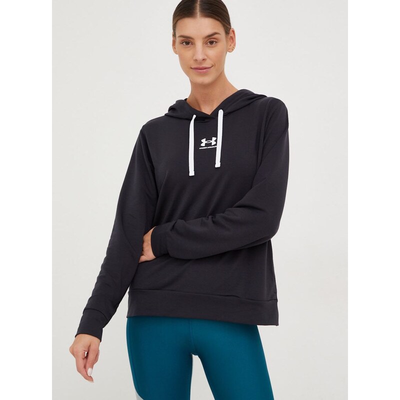 Mikina Under Armour dámská, černá barva, s kapucí, s potiskem