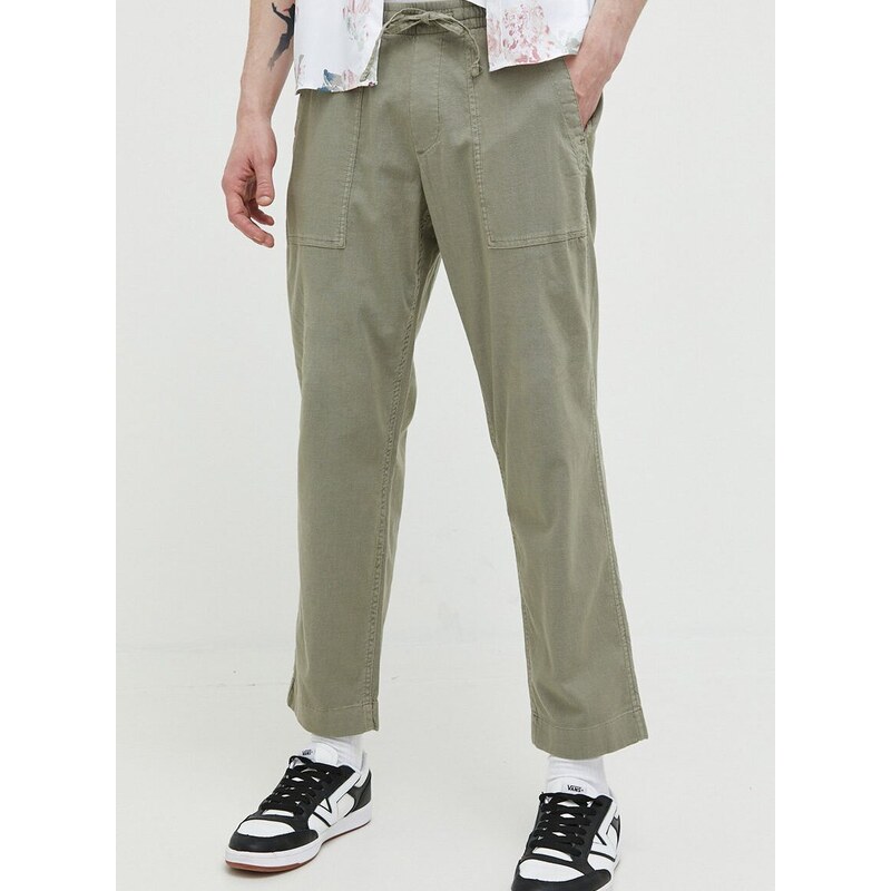 Kalhoty s příměsí lnu Abercrombie & Fitch zelená barva