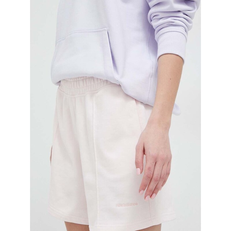Bavlněné šortky New Balance růžová barva, hladké, high waist