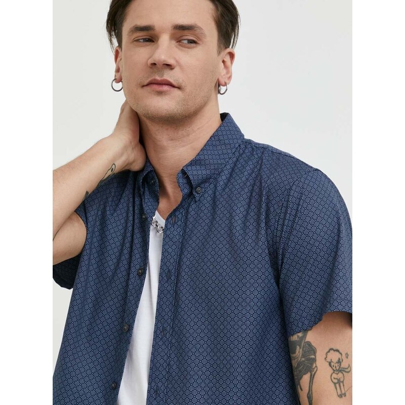 Košile Abercrombie & Fitch pánská, tmavomodrá barva, slim, s límečkem button-down