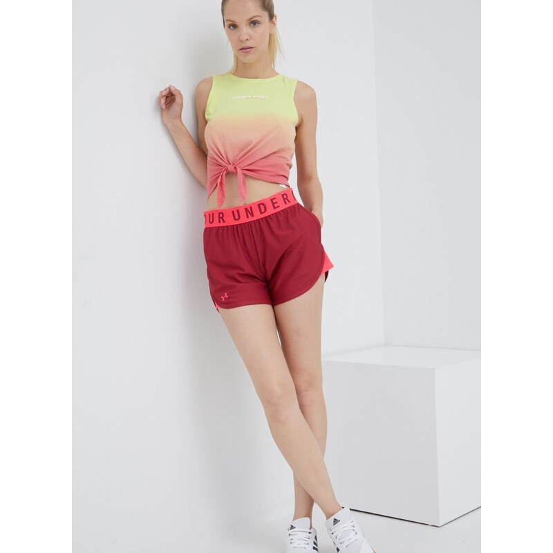 Tréninkové šortky Under Armour Play Up 1355791 dámské, vínová barva, s potiskem, medium waist, 1355791