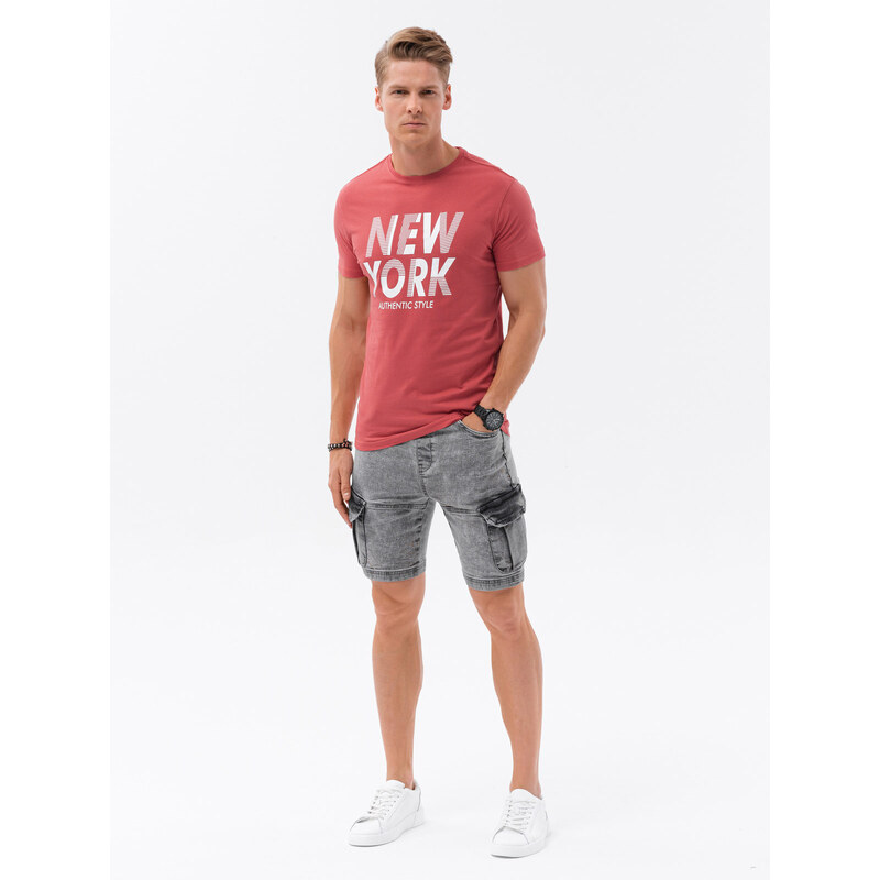 Ombre Men's printed cotton t-shirt - red