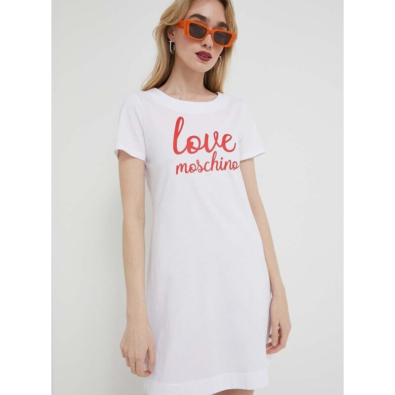 Bavlněné šaty Love Moschino bílá barva, mini
