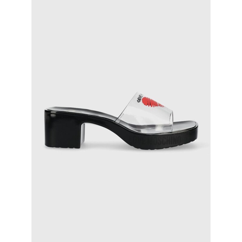 Pantofle Love Moschino dámské, černá barva, na podpatku, JA28256G0GI50000