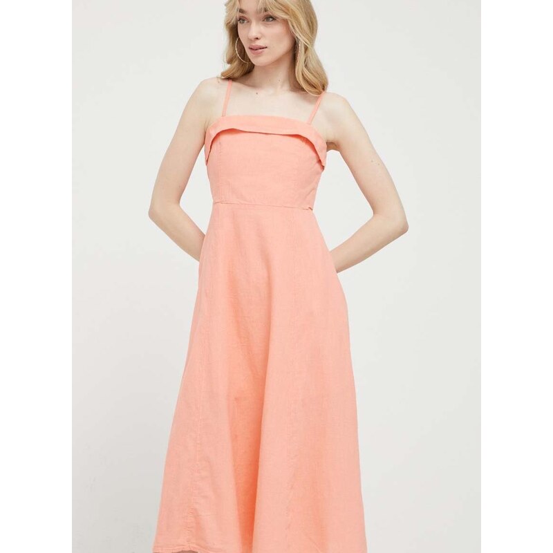 Plátěné šaty Abercrombie & Fitch oranžová barva, midi
