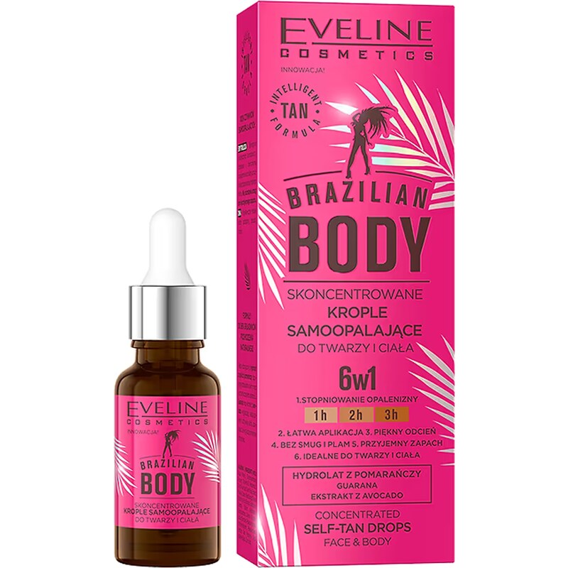 Eveline cosmetics Brazilian body Koncentrované samoopalovací kapky na obličej a tělo 18 ml