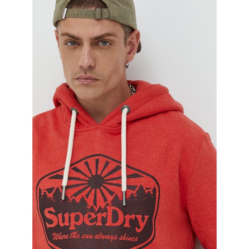 Mikina Superdry pánská, červená barva, s potiskem