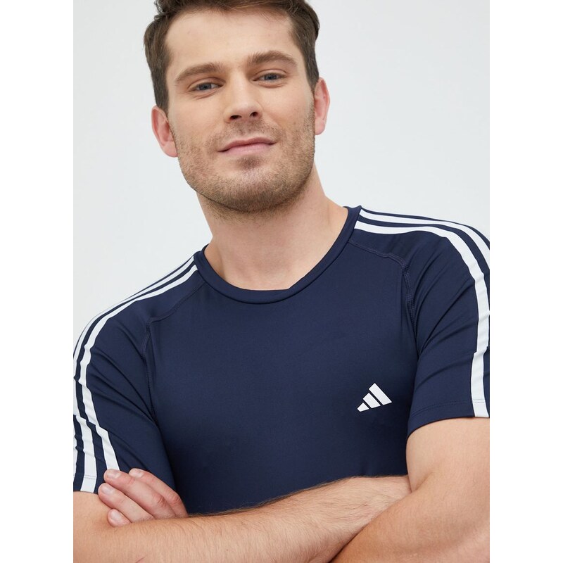 Tréninkové tričko adidas Performance Techfit 3-stripes tmavomodrá barva, s potiskem