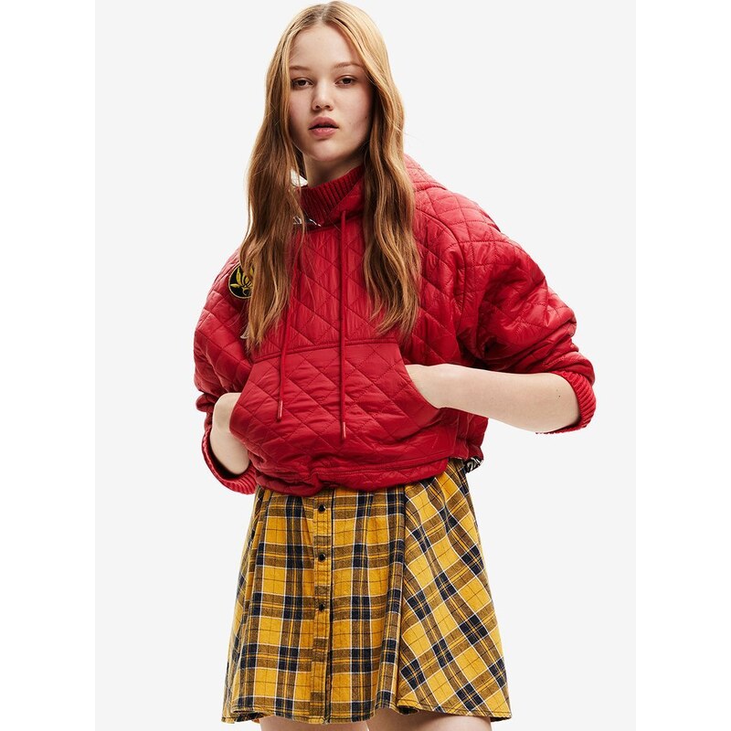Mikina Desigual dámská, červená barva, s kapucí, s aplikací